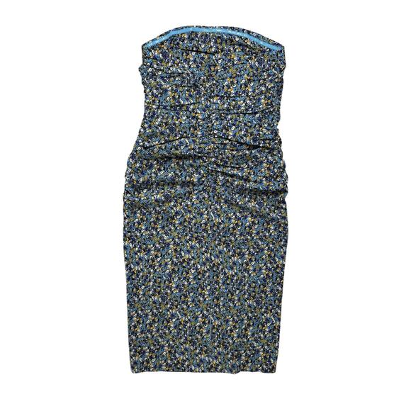 BY ANTHROPOLOGIE *NEW* Soleil Slim Strapless Ruched Dress Blue Motif Floral XL - Picture 5 of 10